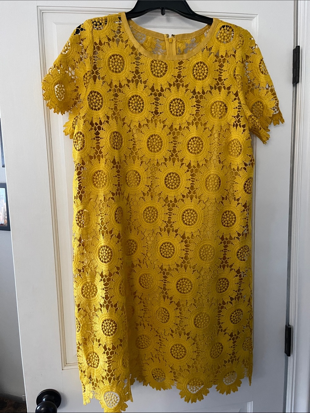 LOFT Yellow Floral Lace Midi Dress